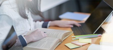 woman studying online